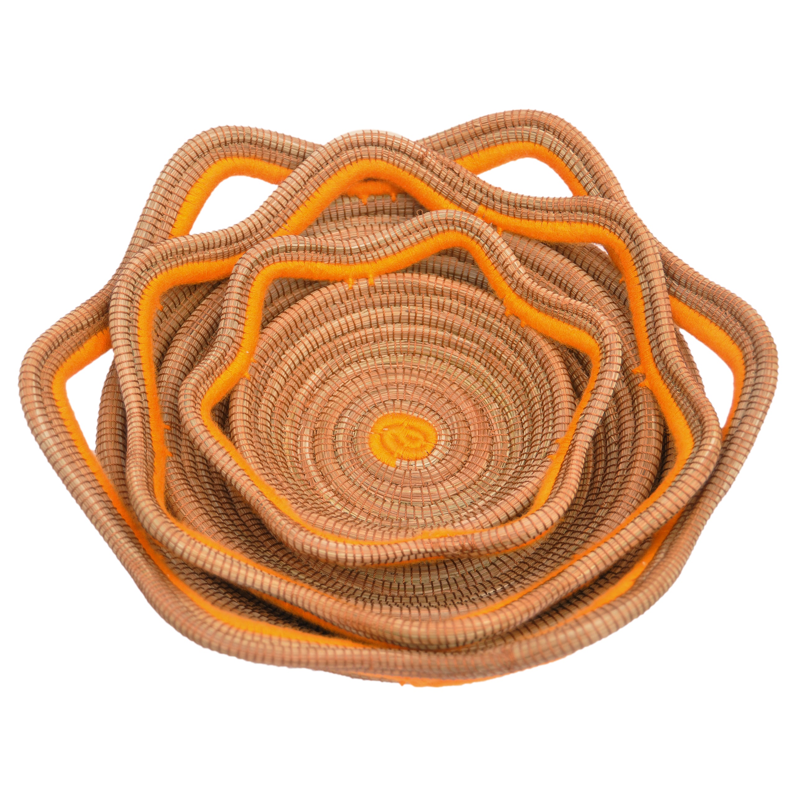 Circular Pine Needle Basket with Waves (Set of 3)