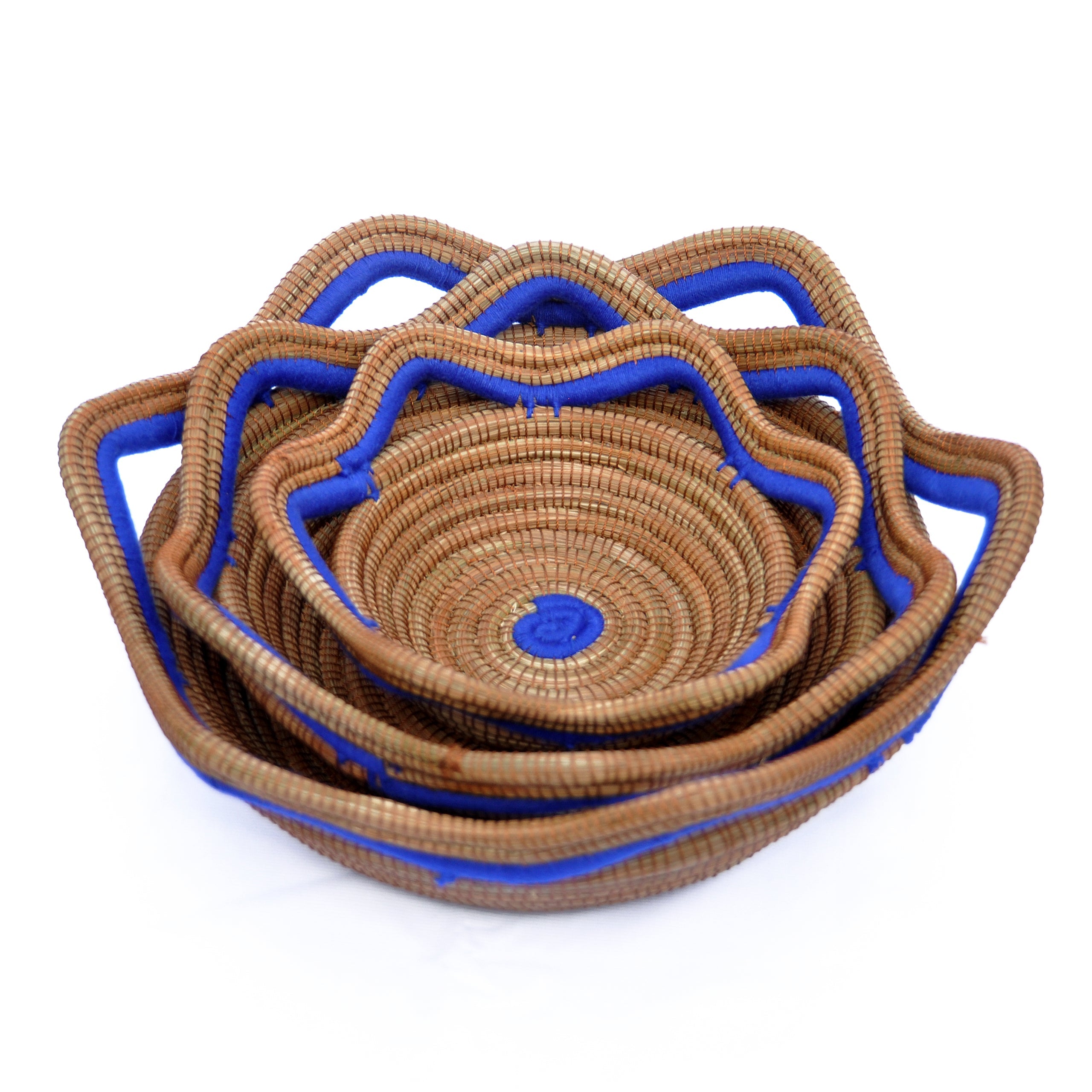 Circular Pine Needle Basket with Waves (Set of 3)