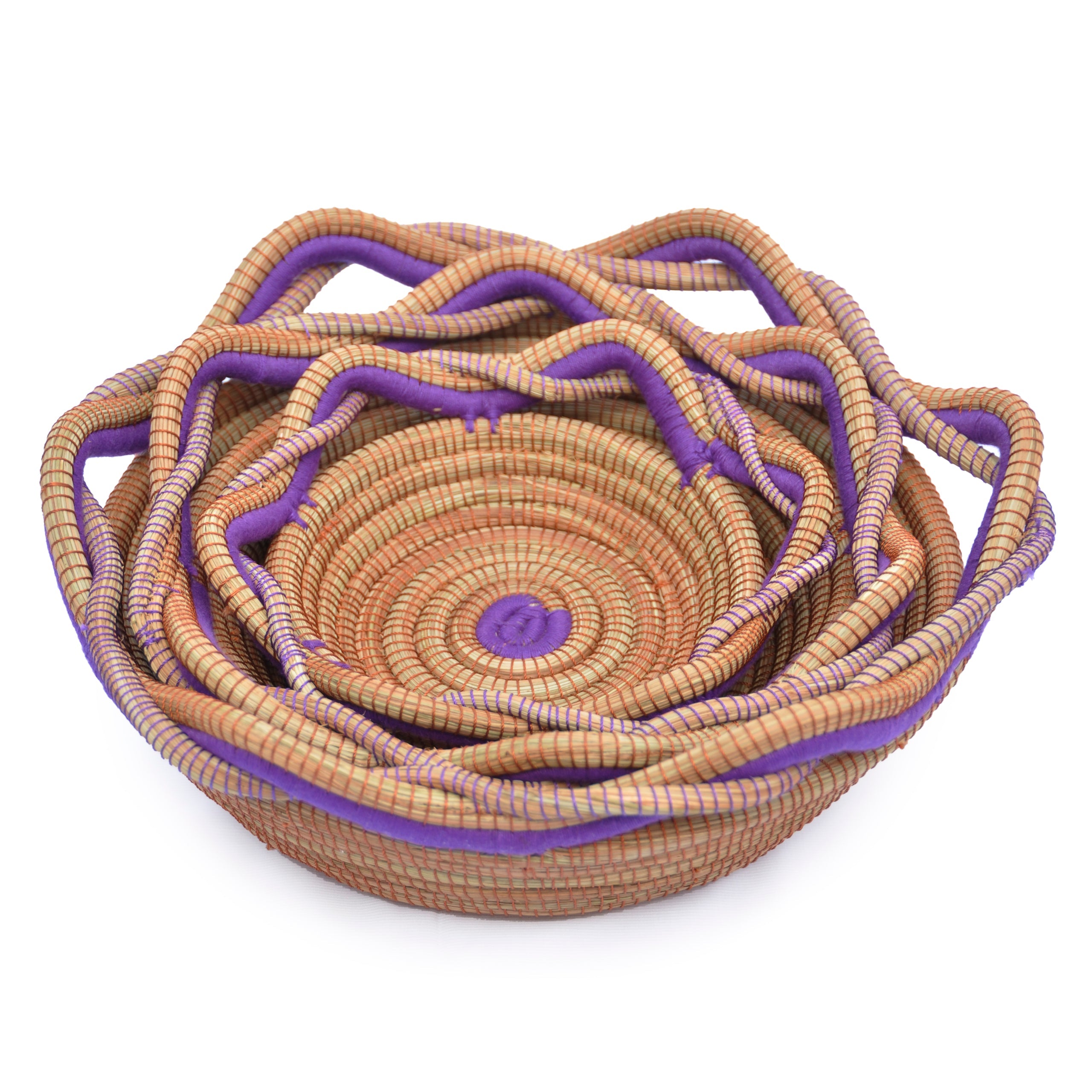 Circular Pine Needle Basket with Waves (Set of 3)