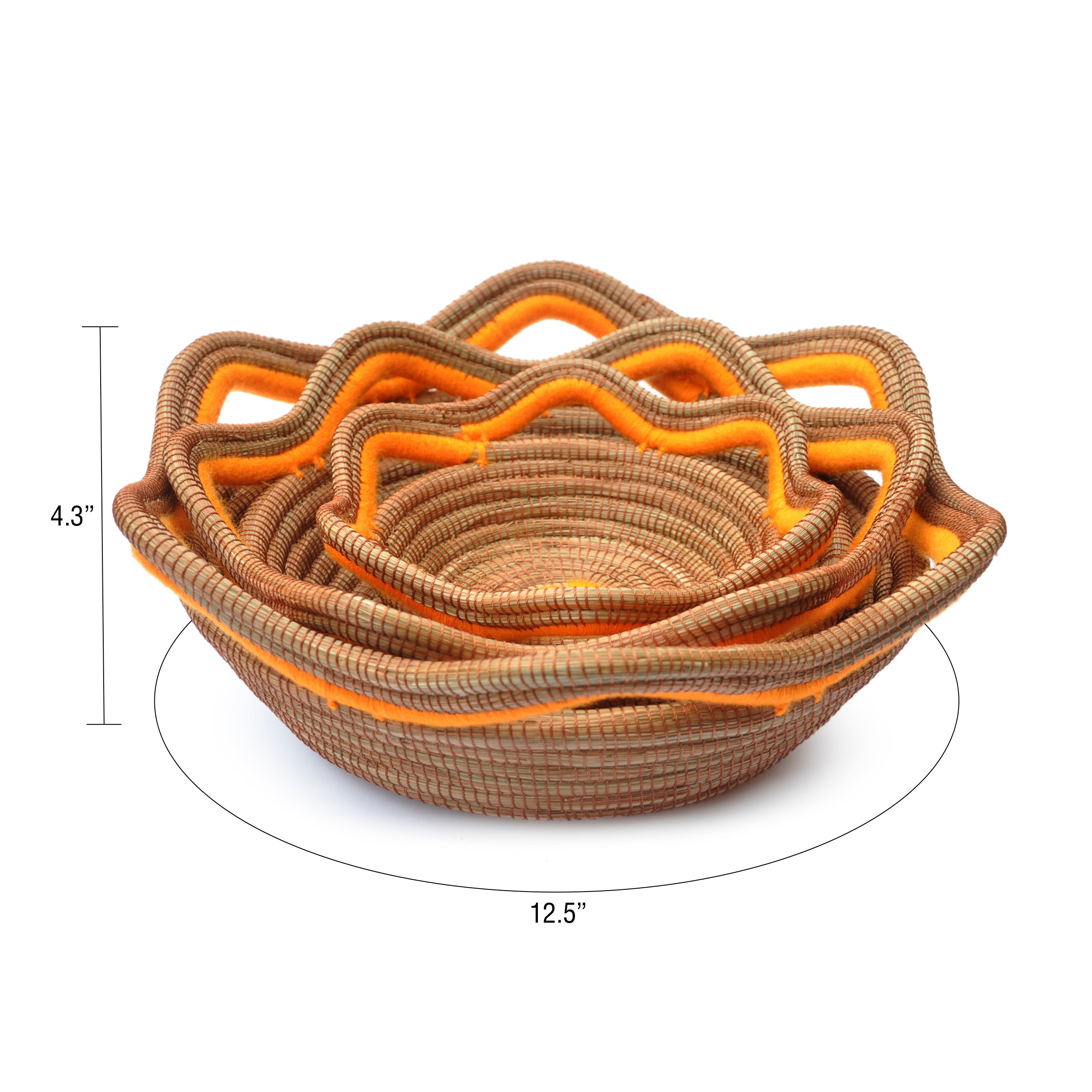 Circular Pine Needle Basket with Waves (Set of 3)