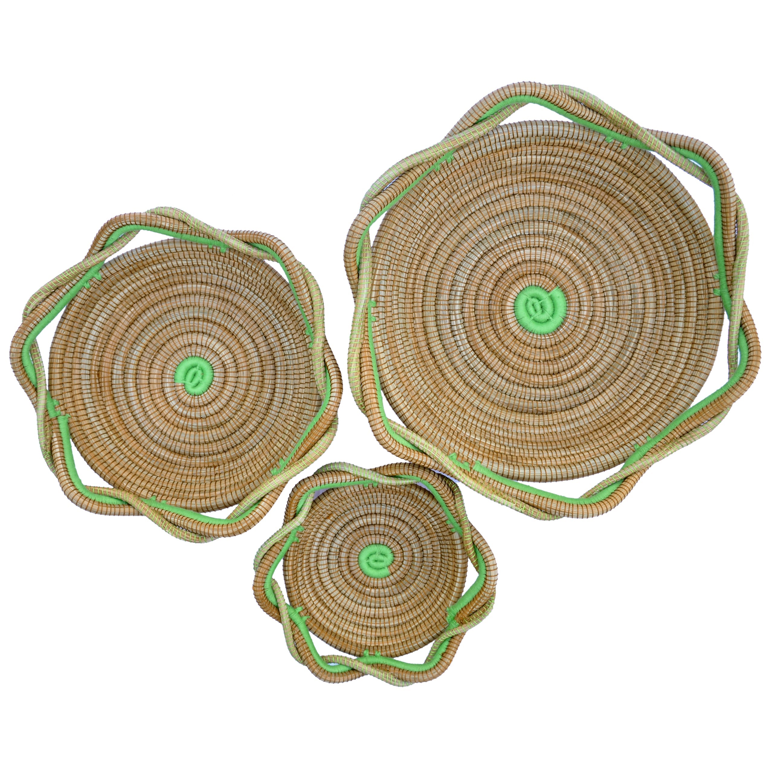 Circular Pine Needle Basket with Waves (Set of 3)