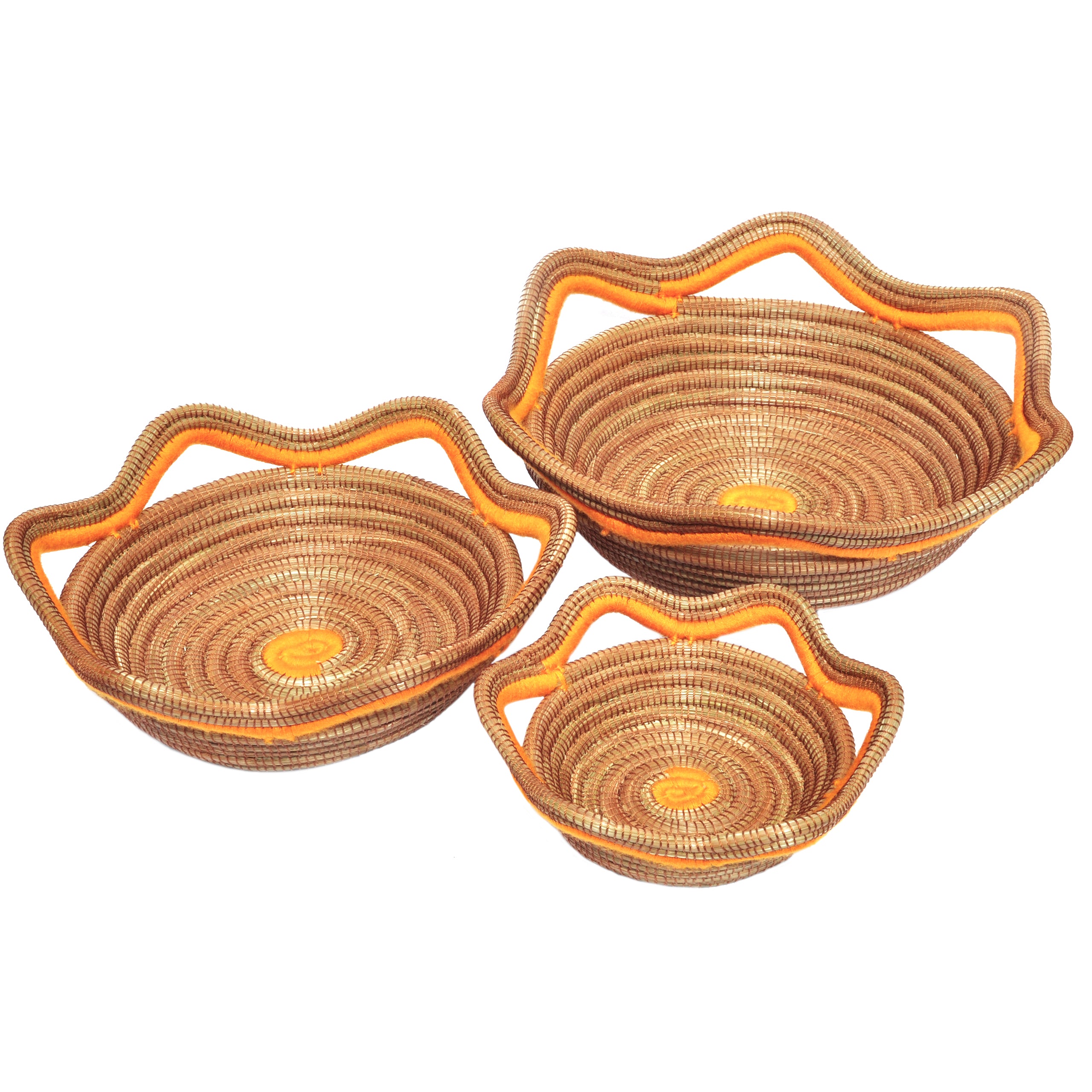 Circular Pine Needle Basket with Waves (Set of 3)