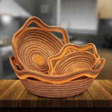 Circular Pine Needle Basket with Waves (Set of 3)