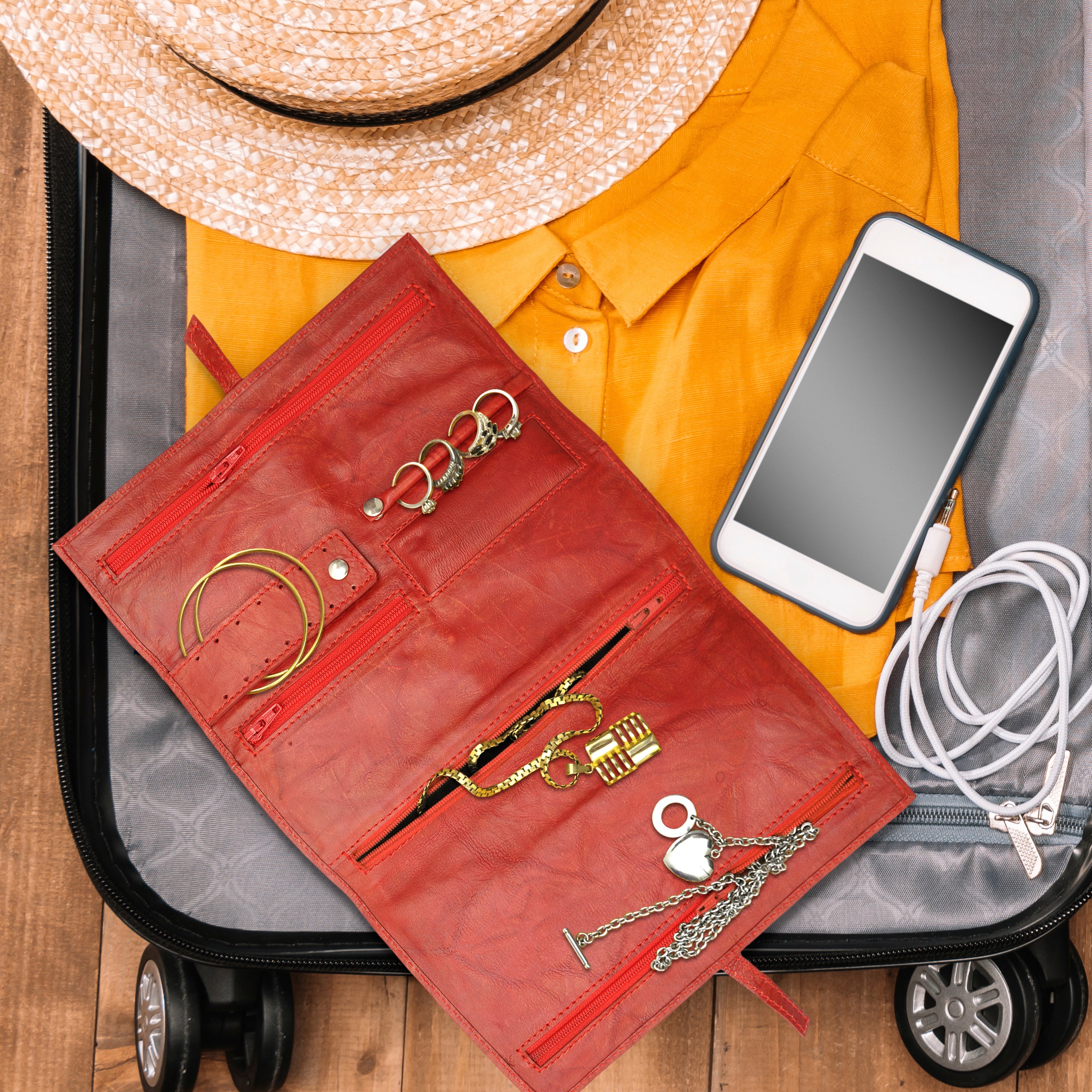 Red Jewelry Travel Wallet
