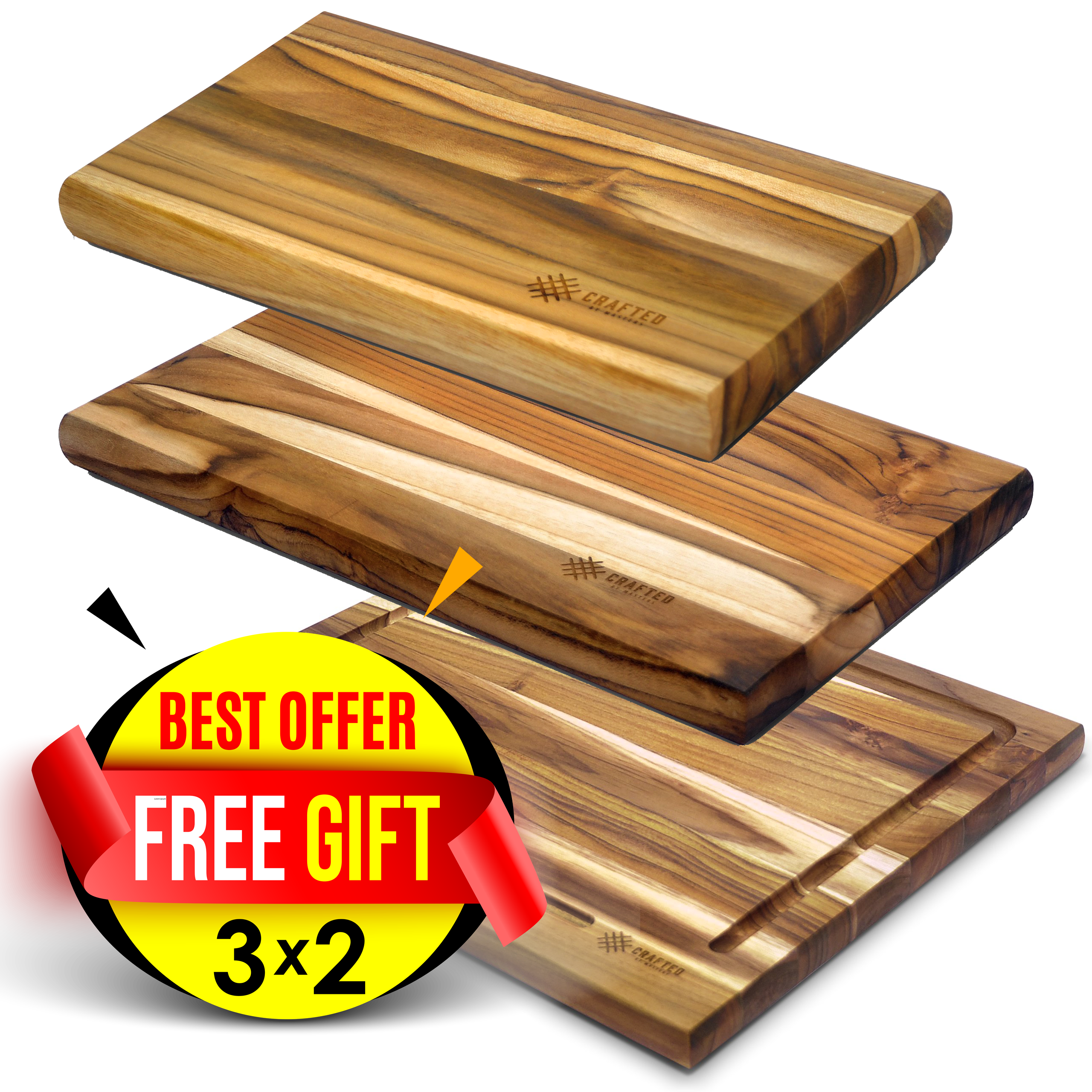 3x2 Superior End-Grain Teak Cutting Board Set - Free Small Board