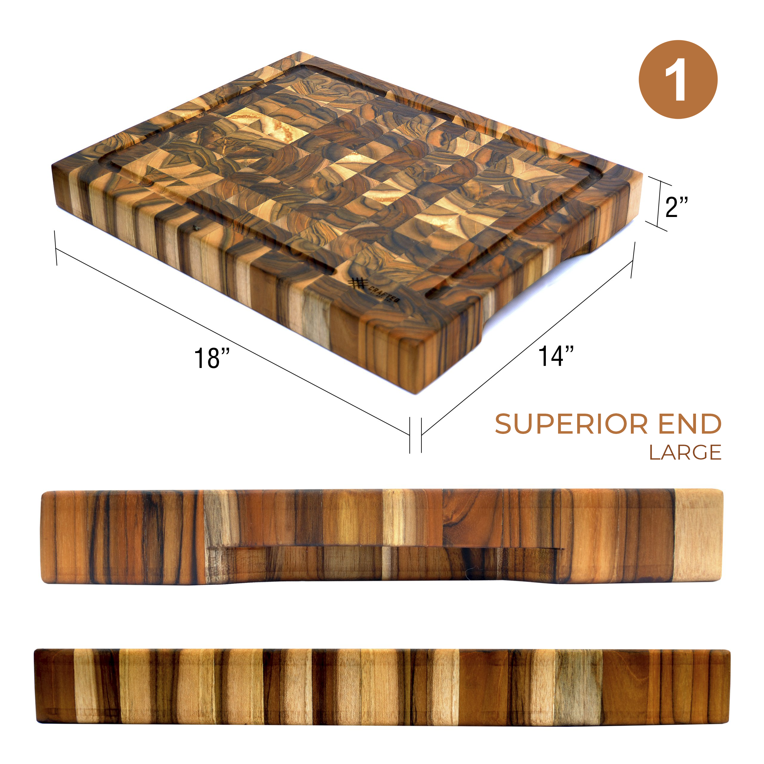 3x2 Superior End-Grain Teak Cutting Board Set - Free Small Board