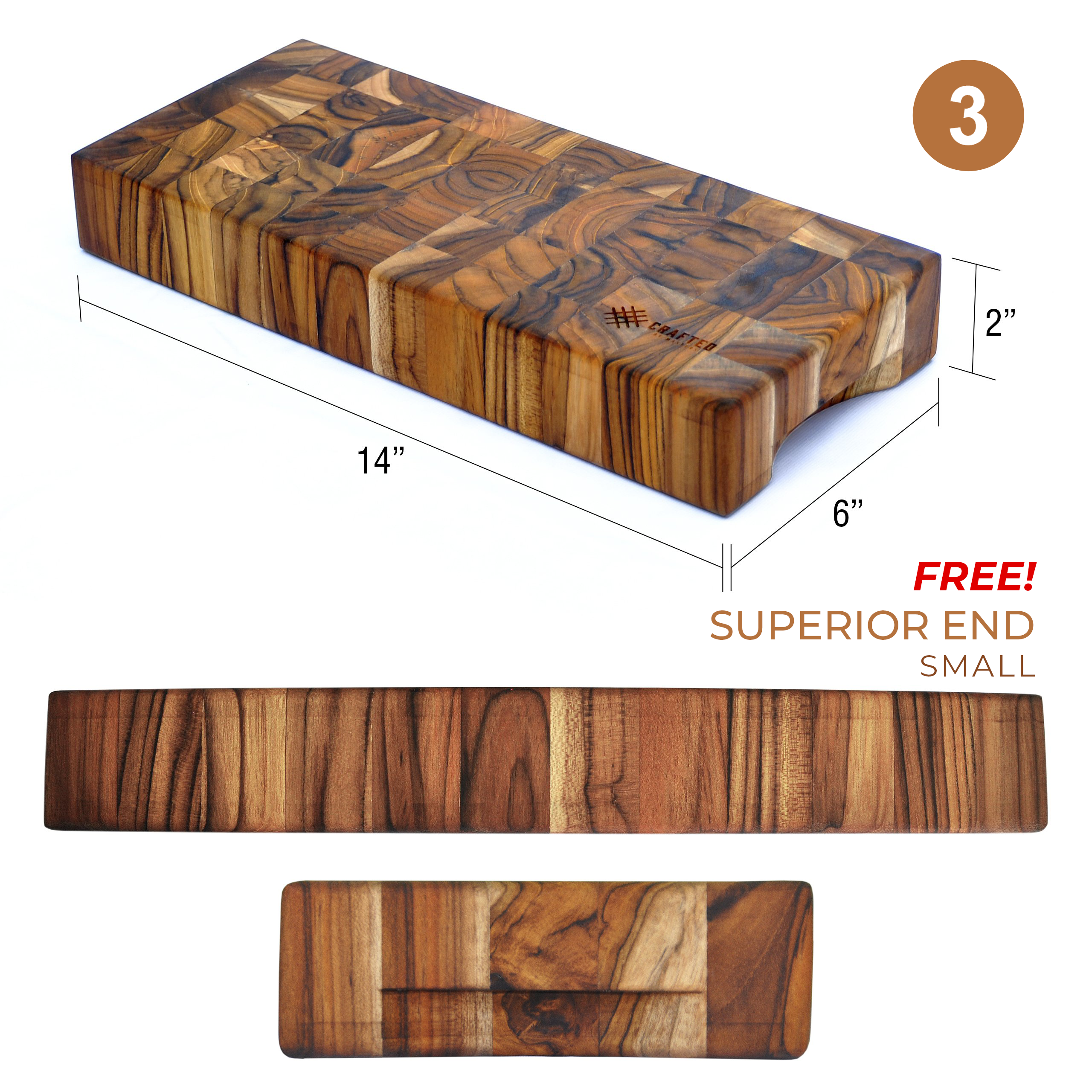 3x2 Superior End-Grain Teak Cutting Board Set - Free Small Board
